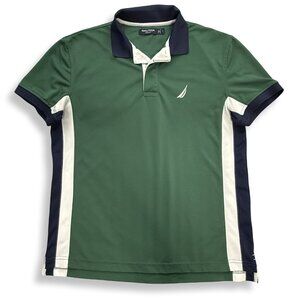 Nautica Polo Shirt Mens Med Slim Fit‎ Performance Sail Logo Green Navy White